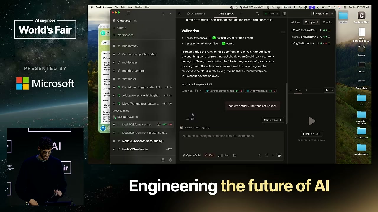 Совместная рабочая область: просьба изменить отступы и индикатор «Kaden Hyatt is typing» под диалогом.